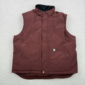 Carhartt Vest Mens 2XL Burgundy Red Nylon Corduroy Collar Lined Insulated Jacket